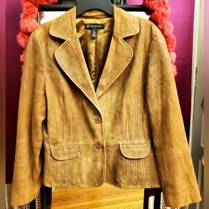 Neutral brown genuine leather blazer